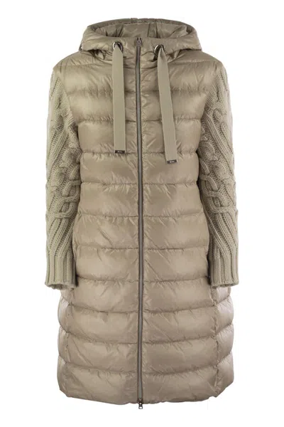 HERNO HERNO LONG DOWN JACKET WITH WOOL SLEEVES