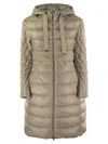 Herno Elegant Long Down Jacket With Wool-textured Sleeves In Beige