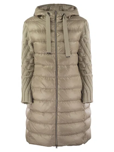 HERNO LONG DOWN JACKET WITH WOOL SLEEVES