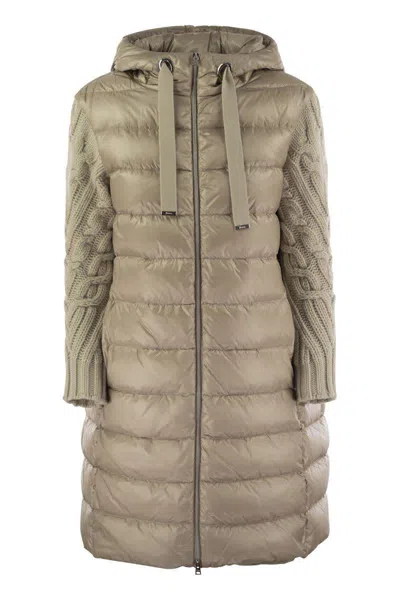 HERNO HERNO LONG DOWN JACKET WITH WOOL SLEEVES
