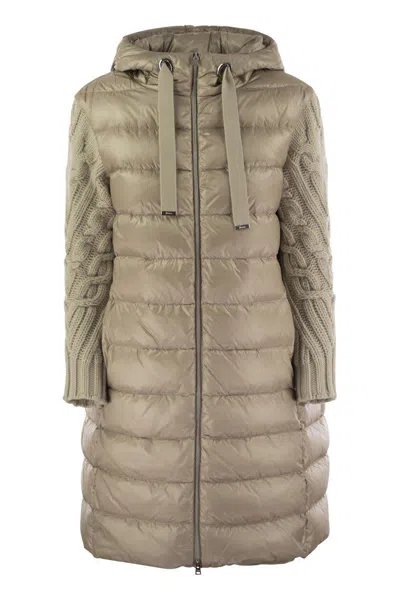 HERNO HERNO LONG DOWN JACKET WITH WOOL SLEEVES