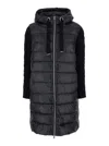 Herno Long Down Jacket With Wool Sleeves In Black