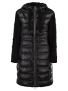 Herno Women Long Down Jacket With Wool Sleeves In Black