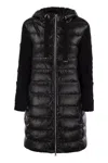 Herno Women Long Down Jacket With Wool Sleeves In Black