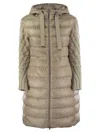 Herno Long Down Jacket With Wool Sleeves In Brown