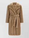 Herno Long Faux Fur Coat With Belted Waist In Brown
