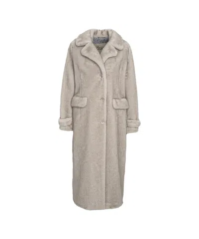 Herno Long Faux Fur Coat With Classic Collar And Button Closure In Gray