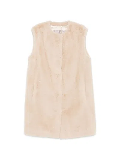 Herno Long Faux Fur-effect Gilet With Round Neckline In Neutral