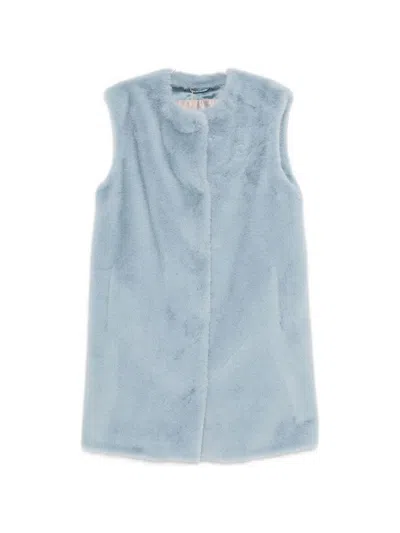 Herno Long Faux Fur-effect Gilet With Round Neckline In Blue