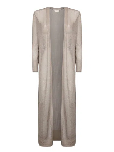 Herno Long Flowing Cardigan In Shiny Lurex Fabric In Beige