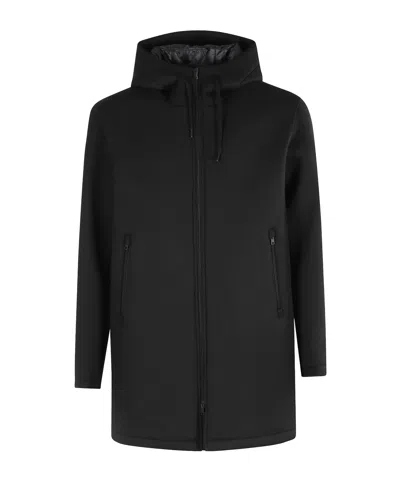 Herno Long Hooded Drawstring Coat In Black