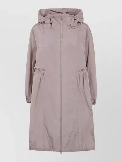 Herno Long Hooded Jacket Elastic Waist Pockets In Purple
