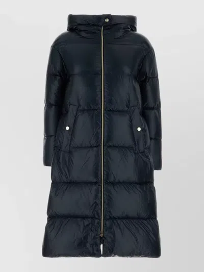 Herno Long Hooded Nylon Down Jacket In Blue