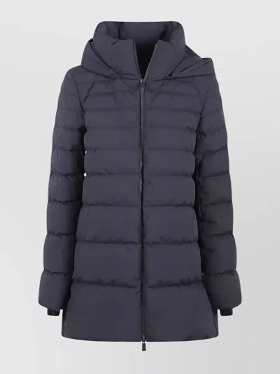 Herno Long Hooded Padded Quilted Jacket In Blue