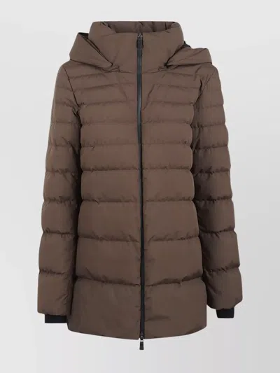 Herno Long Hooded Padded Quilted Jacket In Brown