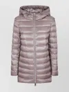 Herno Long Hooded Quilted Jacket And Pockets In Pink