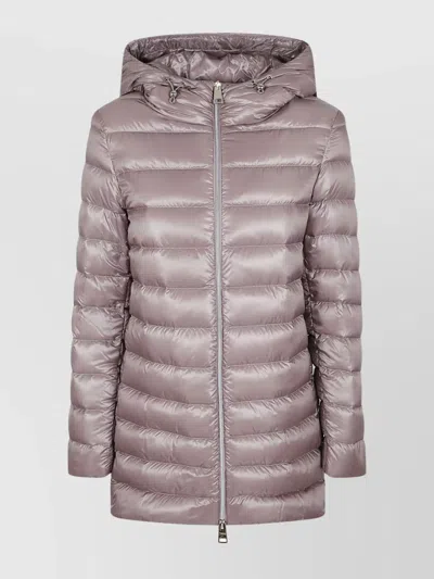 Herno Long Hooded Quilted Jacket And Pockets In Pink