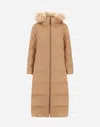Herno Long Jacket In Cashmere, Silk And Monogram In Brown