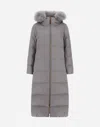 Herno Long Jacket In Cashmere, Silk And Monogram In Gray