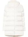 Herno A-shape Down Jacket In Satin And Lady Alternative Fur Clothing In White