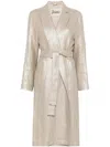 Herno Long Linen Coat With Belted Waist In Neutral