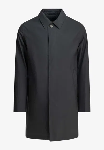 Herno Long Microfiber Raincoat In Black