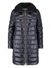 Herno Long Navy Puffer Jacket With Removable Ribbed Collar In Black