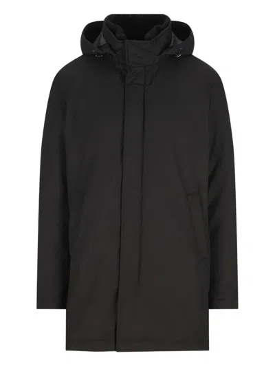 HERNO LONG PADDED COAT WITH KNITTED COLLAR
