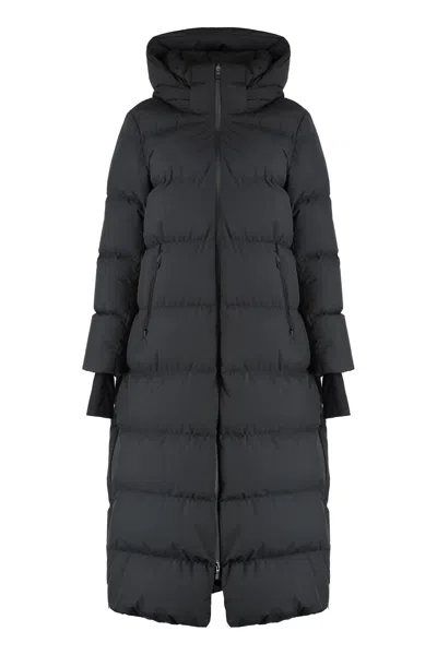 Herno Hooded Quilted Long Down Jacket With Pockets In Black