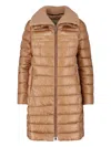 Herno Long Quilted Brown Piumino With Removable Knit Collar In Brown