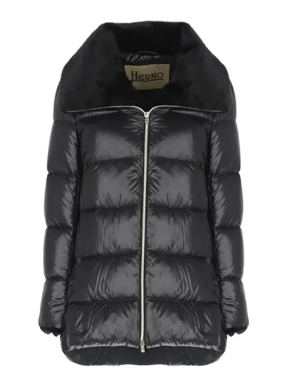 Herno Long Quilted Down Jacket In Black