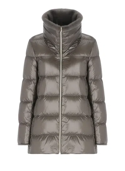 Herno Long Quilted Down Jacket In Gray