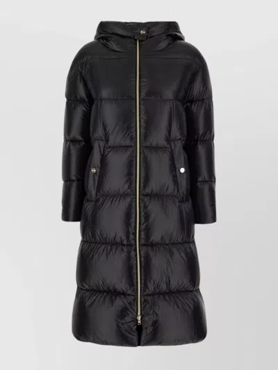 Herno Long Quilted Down Jacket With Hood And Buttons In Black