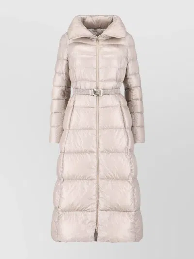 Herno Long Quilted Jacket Belted Waist In Neutral
