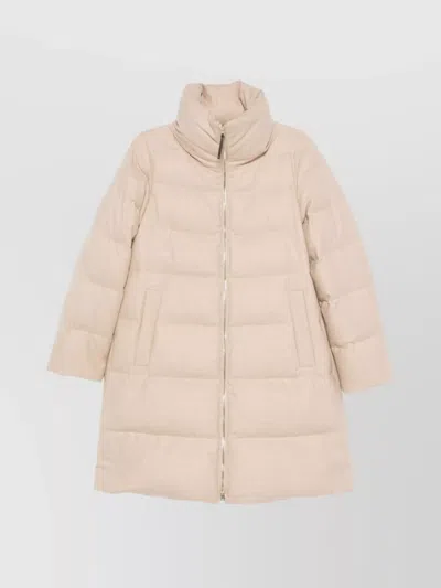 Herno Long Quilted Jacket High Collar In Neutral
