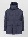 Herno Long Quilted Jacket With Hood And Pockets In Blue