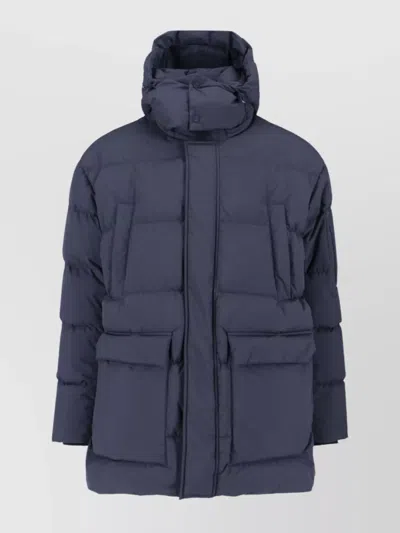 HERNO LONG QUILTED JACKET WITH HOOD AND POCKETS