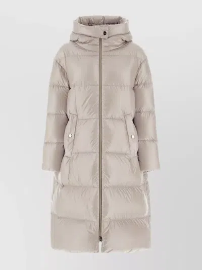 HERNO LONG QUILTED JACKET WITH HOOD AND POCKETS