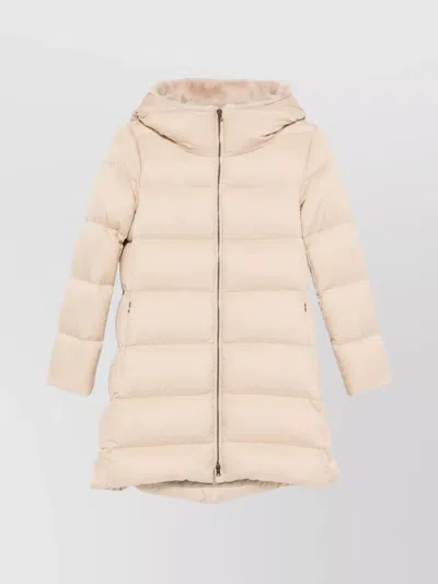 HERNO LONG QUILTED JACKET WITH HOOD AND POCKETS