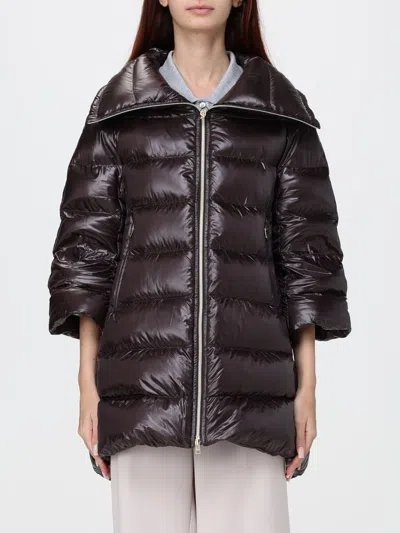Herno Long Quilted Nylon Puffer Coat With Funnel Neck And Zip Closure In Brown