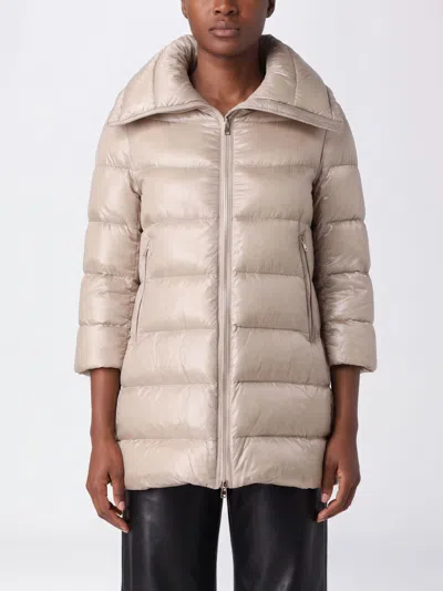 Herno Long Quilted Nylon Puffer Coat With Funnel Neck And Zip Closure In Neutral
