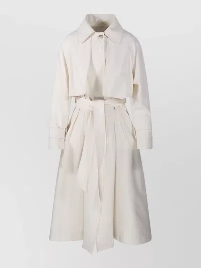Herno Long Raincoat Belted Waist Buttoned Cuffs Collar In White