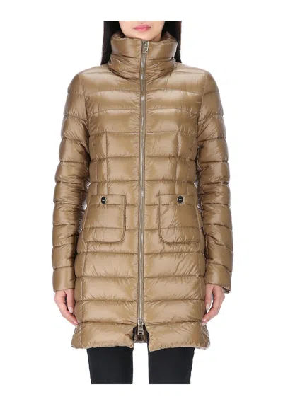Herno Long Sleeve Down Jacket In Brown