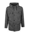 Herno Black Herringbone Pattern Coat With Structured Silhouette In Black
