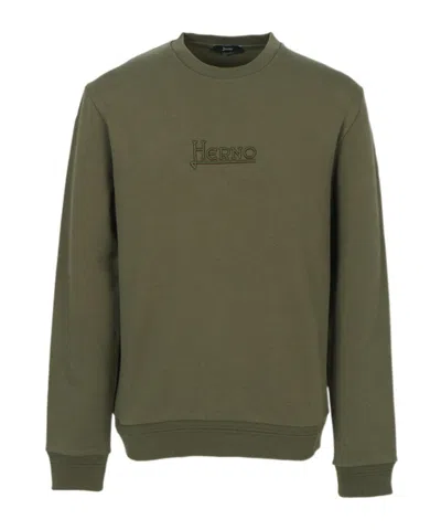 Herno Long Sleeve Logo Sweatshirt In Green
