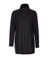 Herno High Neck Coat With Removable Shearling Collar In Blue