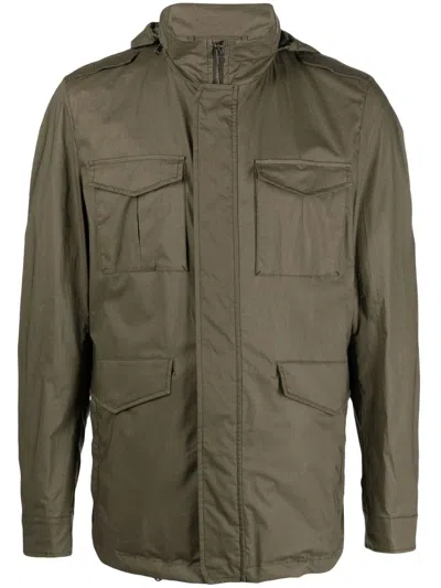 Herno Adjustable Hooded Cotton Jacket With Multiple Pockets In Green