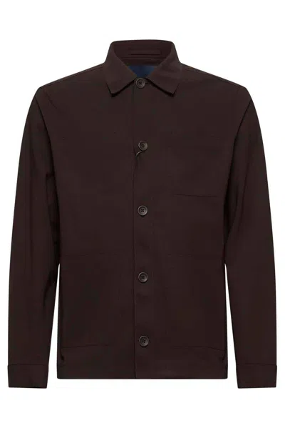 Herno Long Sleeved Buttoned Overshirt In Brown