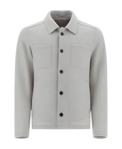 Herno Long-sleeved Buttoned Shirt Jacket In Gray
