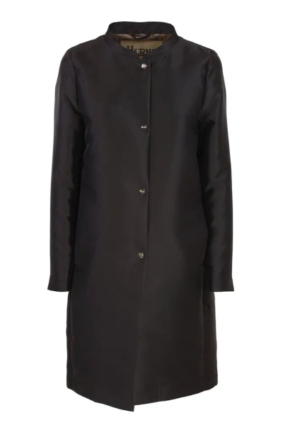 Herno Long Sleeved Buttoned Trench Coat In Black